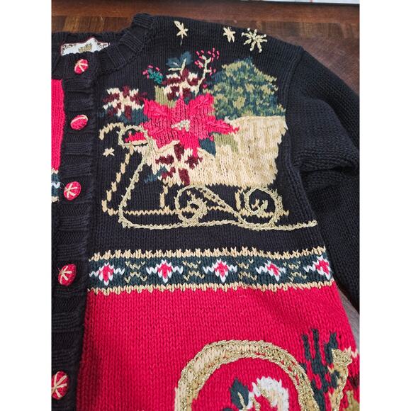 Vintage Tiara International Christmas Holiday Sweater Cardigan Sz S Embroidery - Picture 4 of 7
